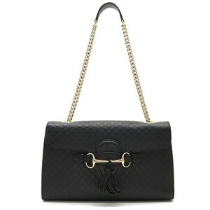 Gucci Guccissima Emily Shoulder Bag Chain Tassel Leather Black